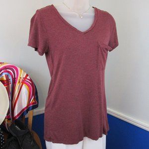 Mossimo Marled Maroon Boyfriend Style V-Neck Pocket T-Shirt